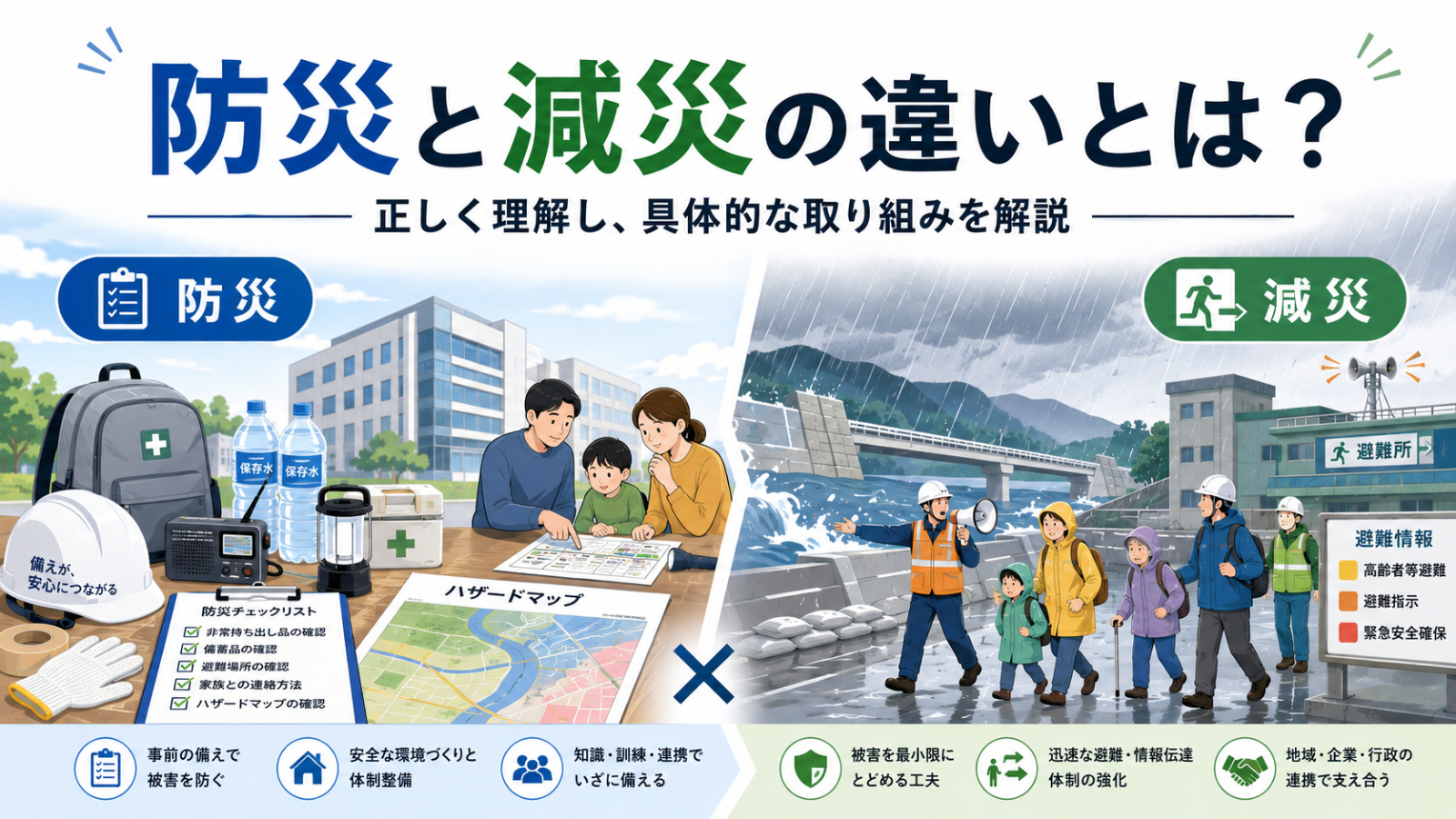 防災と減災の違いとは？｜正しく理解と具体的な取り組みを解説